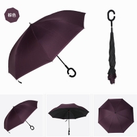 [厂家批发]广告反向伞 C型免持式双层汽车伞商务长柄雨伞定制logo