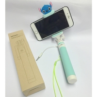 手机卡通马卡龙自拍杆 迷你线控自拍神器 带线式免蓝牙自拍器