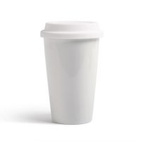陶瓷双层隔热杯 陶瓷杯带硅胶盖 星巴克咖啡杯促销礼品定制LOGO