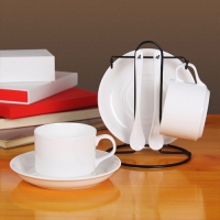 澳式正品骨瓷纯白咖啡杯带架子套装组合二件套情侣杯 带勺碟架