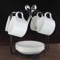 正品骨瓷纯白咖啡杯带架子6件套装欧式陶瓷咖啡杯礼品盒定制