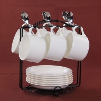 正品骨瓷纯白咖啡杯带架子6件套装欧式陶瓷咖啡杯礼品盒定制