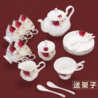 正品骨瓷15头欧式咖啡杯套装送杯架下午茶杯碟陶瓷糖奶缸套具
