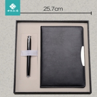 礼品套装A5水晶皮料笔记本加笔两件套木盒套装签字笔+记事本