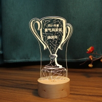 企业优秀员工奖牌奖杯定做礼品台灯3D亚克力周年纪念品小夜灯礼物