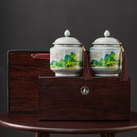 陶瓷茶叶罐高端木盒包装千里江山红茶绿茶普洱半斤装空盒礼品礼盒