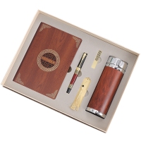 企业商务笔记本礼盒商务礼品套装中式复古金属书签红木签字笔礼品